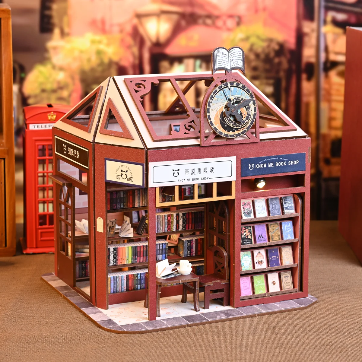 

Assembly Building Model Street View Bookstore Mini Doll House Kit DIY Children's Toys Home, Bedroom Decoration 3D Puzzle