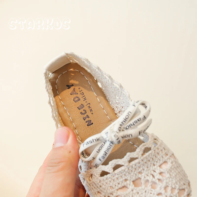 Cute Lace Crochet Ballet Flats For Baby Girls Chic Bowknot Ballerina Shoes Toddler Kids Summer Breathable Hollow Out Loafers