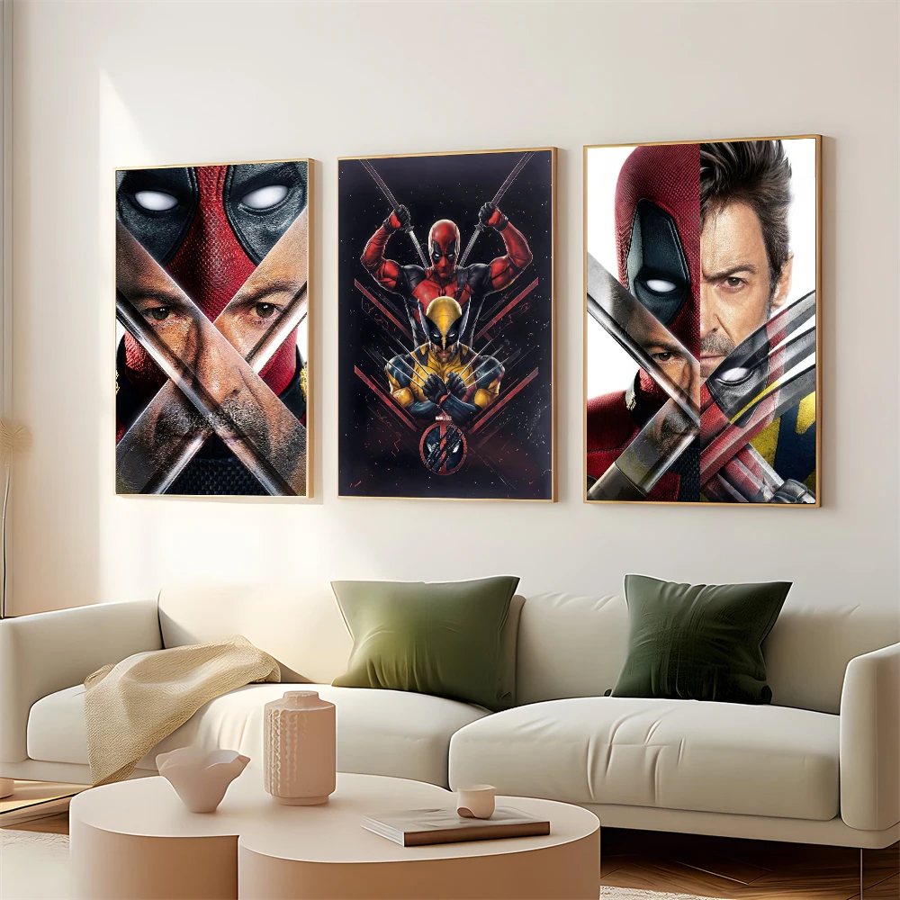 Abstract Deadpool and Wolverine Poster Half Face Cool Design Movie Art Canvas Painting Superhero Wall Art Prints Bedroom Decor