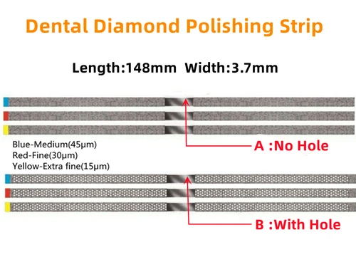 Tiras de acabado de pulido de diamante con sierra Dental, Ortho IPR, banda de pulido de lijado de diamante, medio fino, No, con agujero