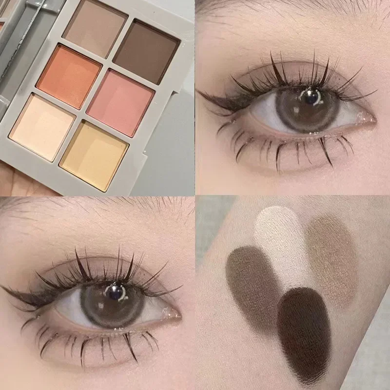 Sombra de ojos de 6 colores, paleta de pigmento brillante, mate, perlado, plateado, gris oscuro, maquillaje Negro tierra duradero