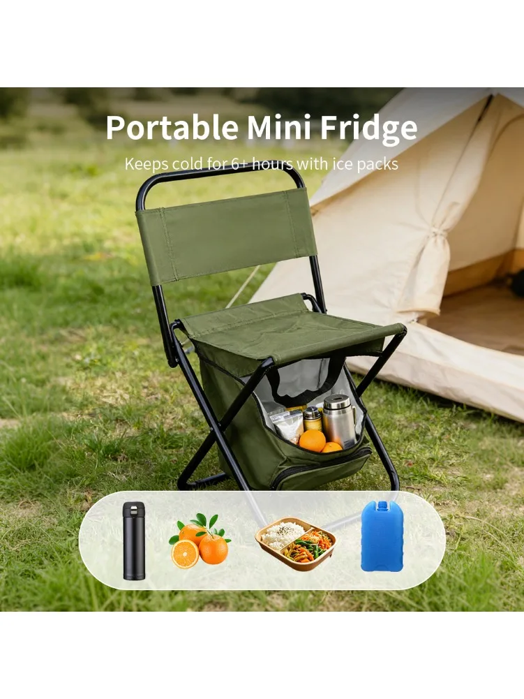 2-in-1 Klappbarer Campingstuhl mit Isolierter Kühltasche, 120kg Tragkraft, Tragbarer Outdoor-Sitz für Angeln, Wandern, Picknick