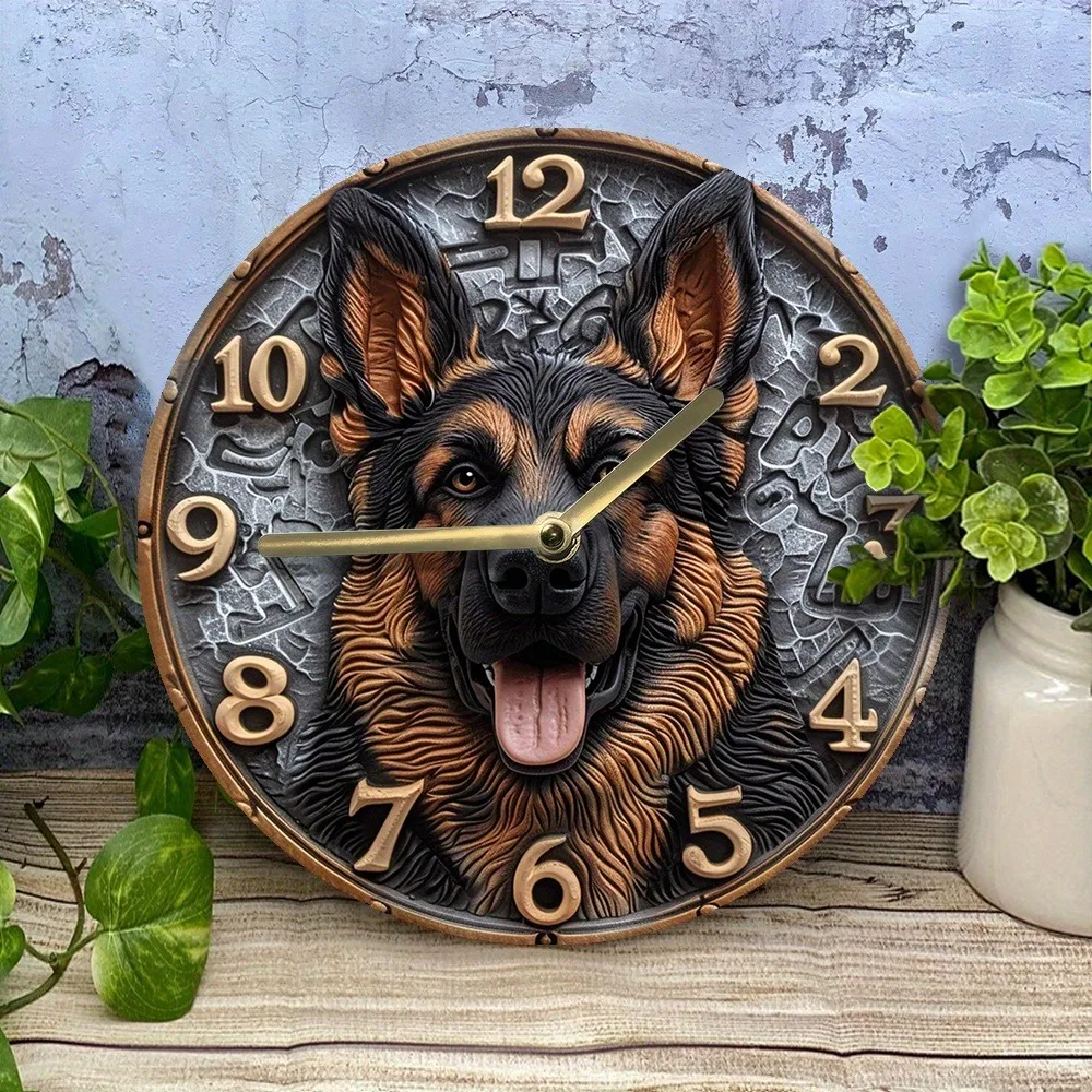 Wooden Wall Clock with German - Shepherd Design, Ideal for Home Decor, Takes AA Batteries