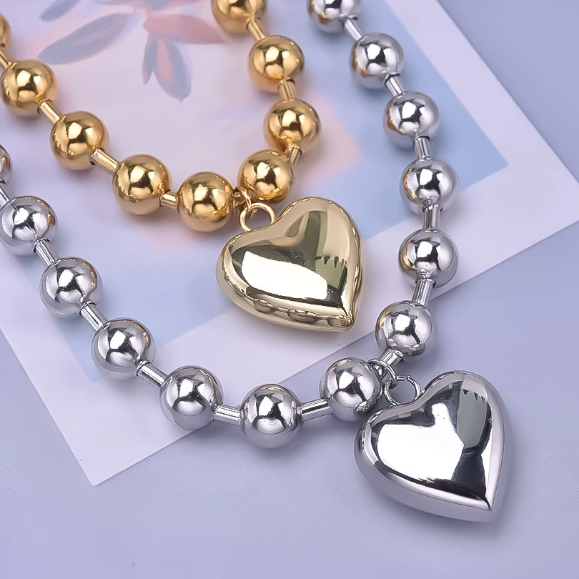 100% الفولاذ المقاوم للصدأ القلب قلادة قلادة للنساء اكسسوارات فتاة الخرز سلسلة القلائد خمر موضة Kpop مجوهرات المختنق #2