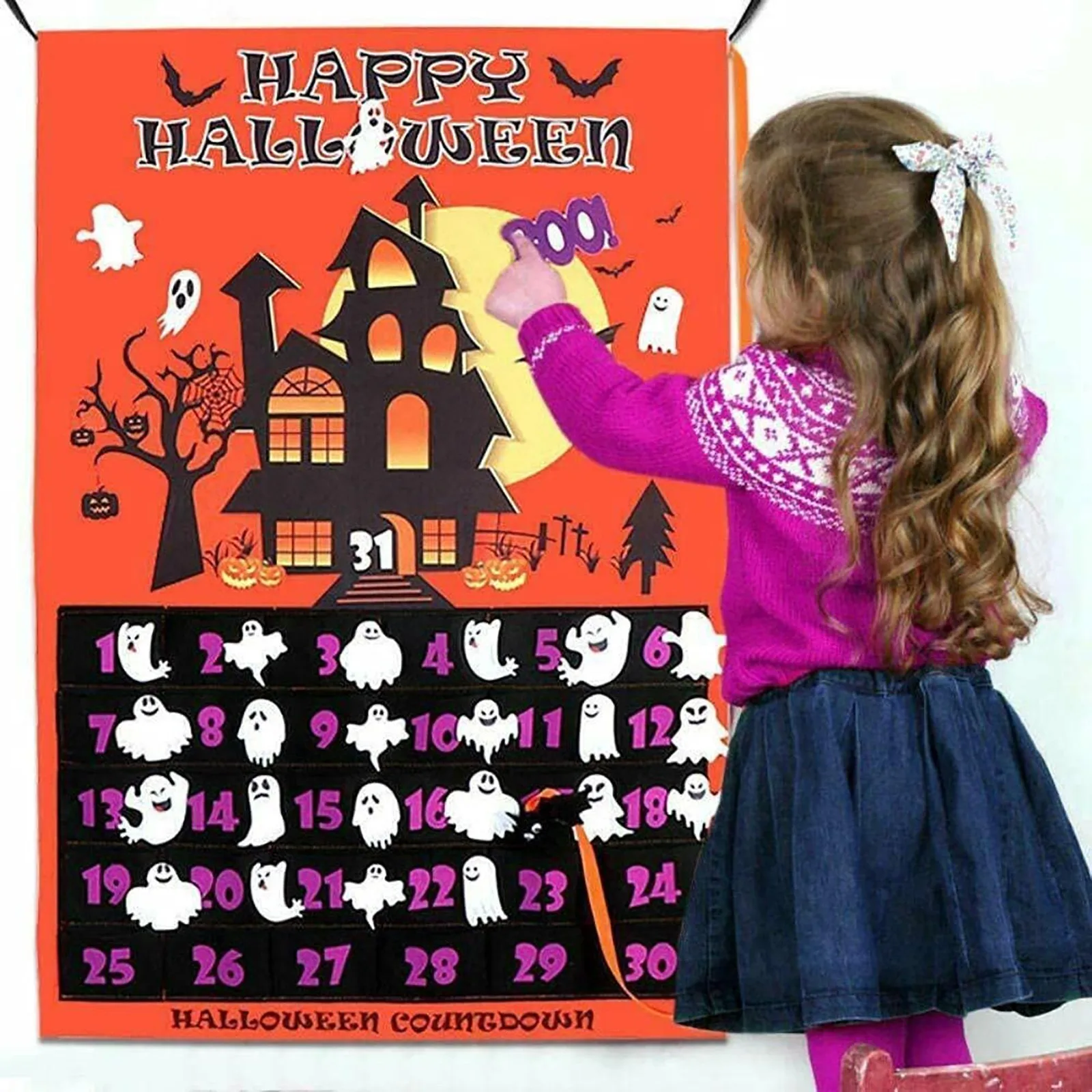 

Halloween Timing Calendar DIY Wall Decor Removable Ghost Wall Hanging Decoration For Home Halloween Party Supplies 2024