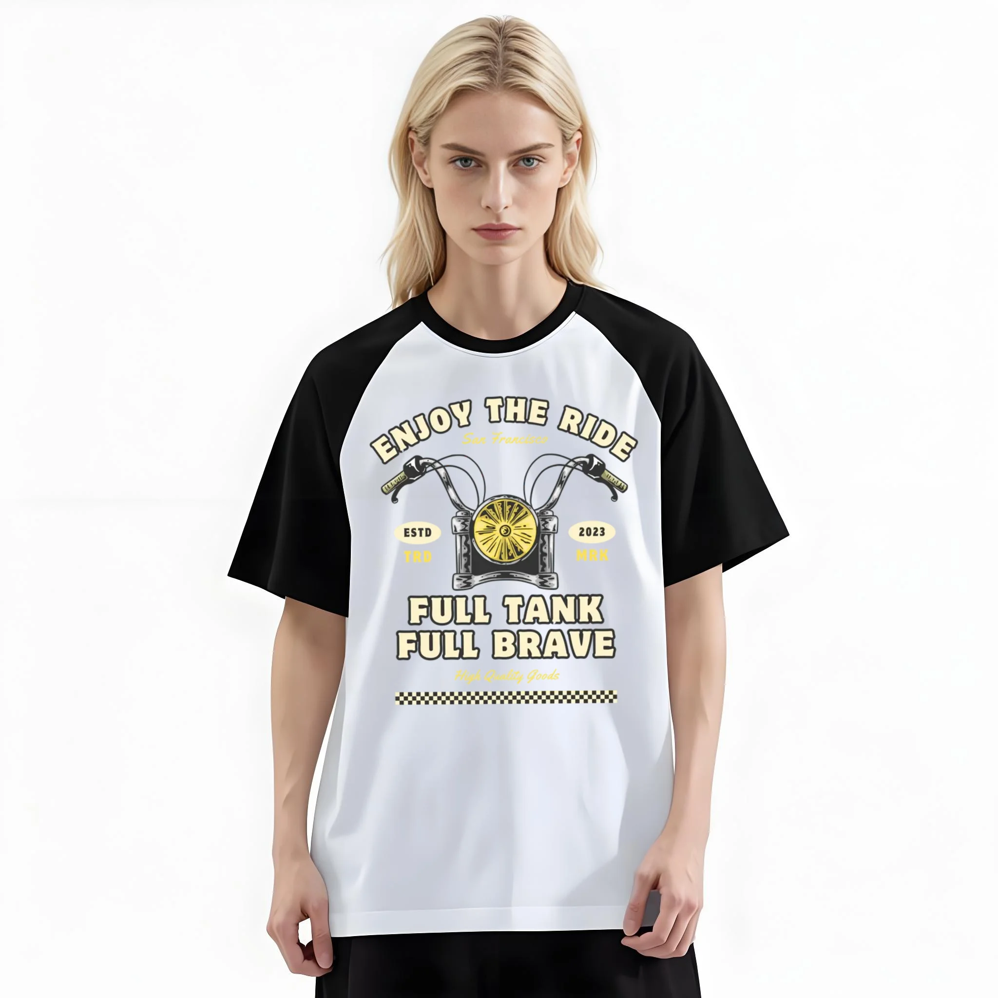 Women'S Fashion Raglan Sleeve T-Shirt, Enjoy The Ride Motorcycle Handle Retro Biker Vintage Printed, Summer Casual Comfortable Tee, Women'S Everyday Short-Sleeve Top