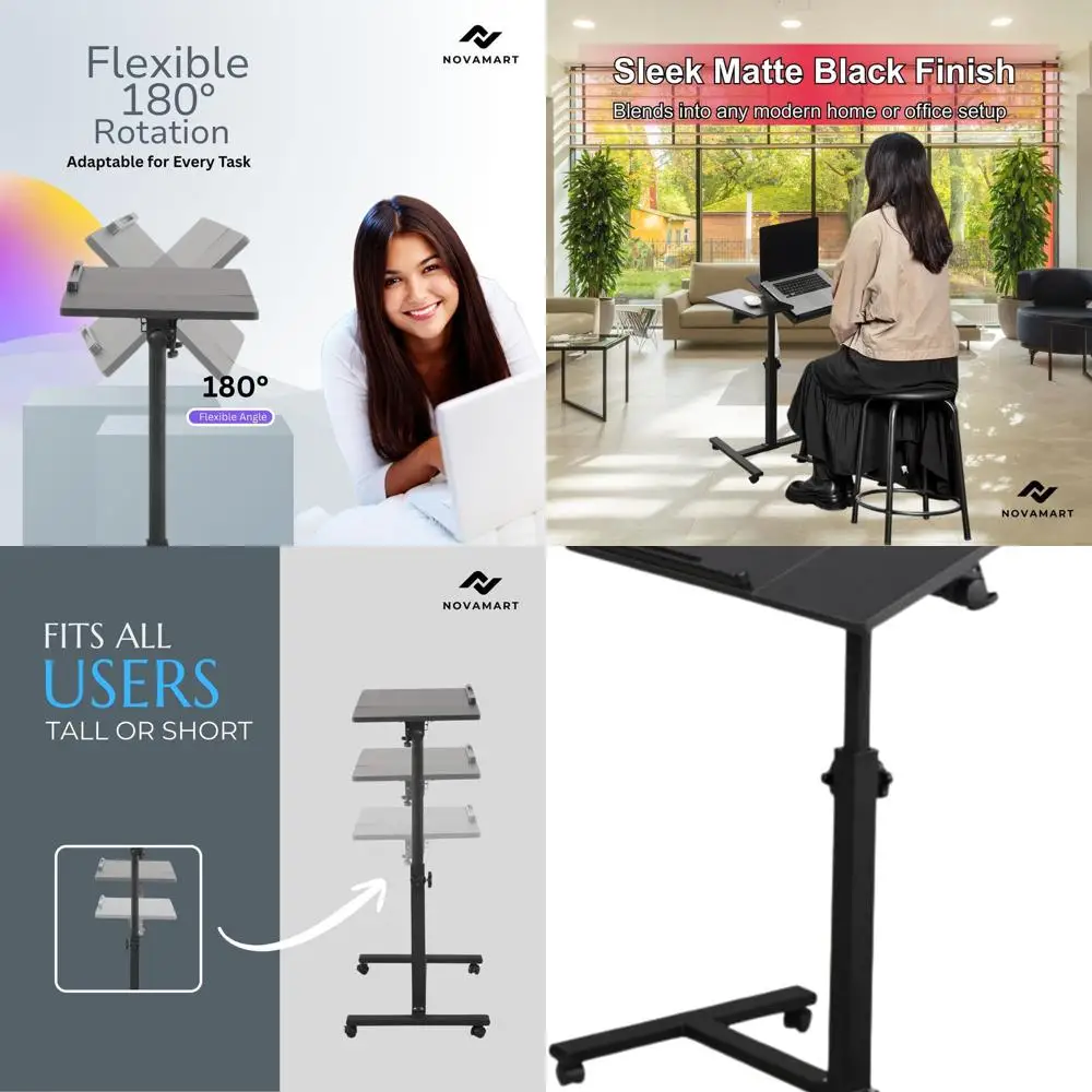 

Adjustable Height Laptop Desk (58-90cm) - Mobile MDF Top & Steel Frame for Home Office, Study | Black