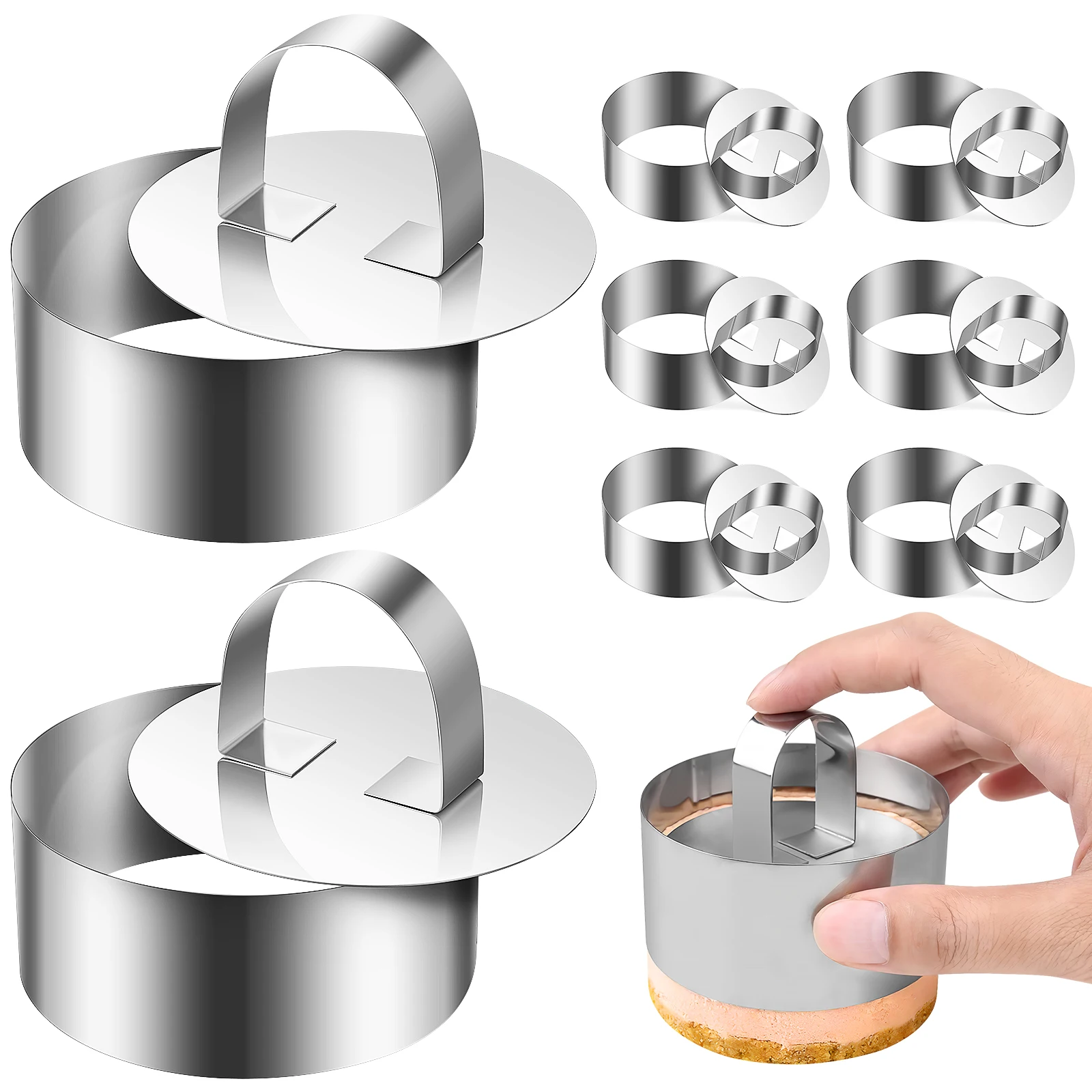 

8 Sets Round Cheesecake Mold Stainless Steel Press Pastry Rings Muffin Baking for Molds