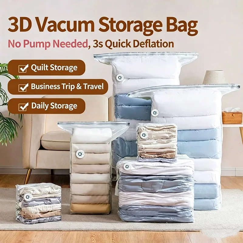 Pump-Free Stereo Vacuum Storage Bag Airtight Sealing Bags Packing Pouches