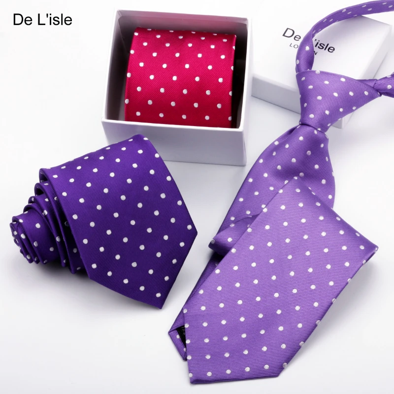 

D&L New 8.5cm Business Silk Tie Fashion Youth Polka Dot 100% Mulberry Silk Shirt Formal Men's Tie Academy Wedding Gift Box Set