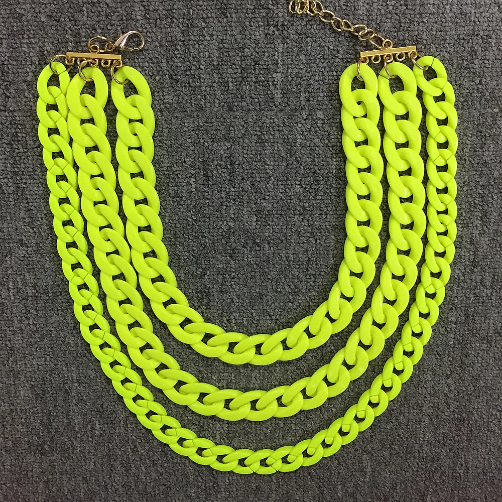 FishSheep Neon Color Acrylic Multi Layer Chain Necklace for Women Punk Resin 3 Layer Chunky Link Chain Collar Necklace Jewelry