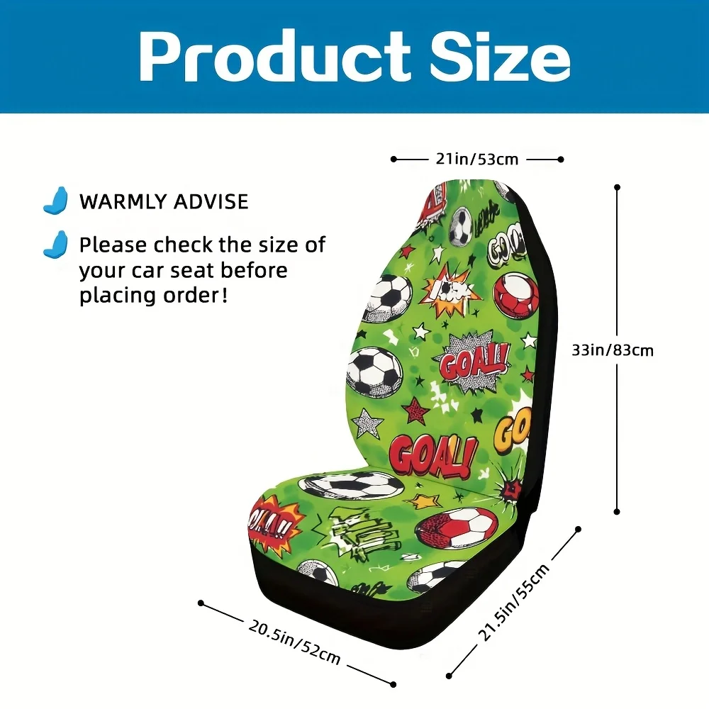 2pcs, Modern Soccer Ball Comic Style Goal Design Front Seat Covers, Perfect Gift For Daily Commuters, Lightweight Design For Eas