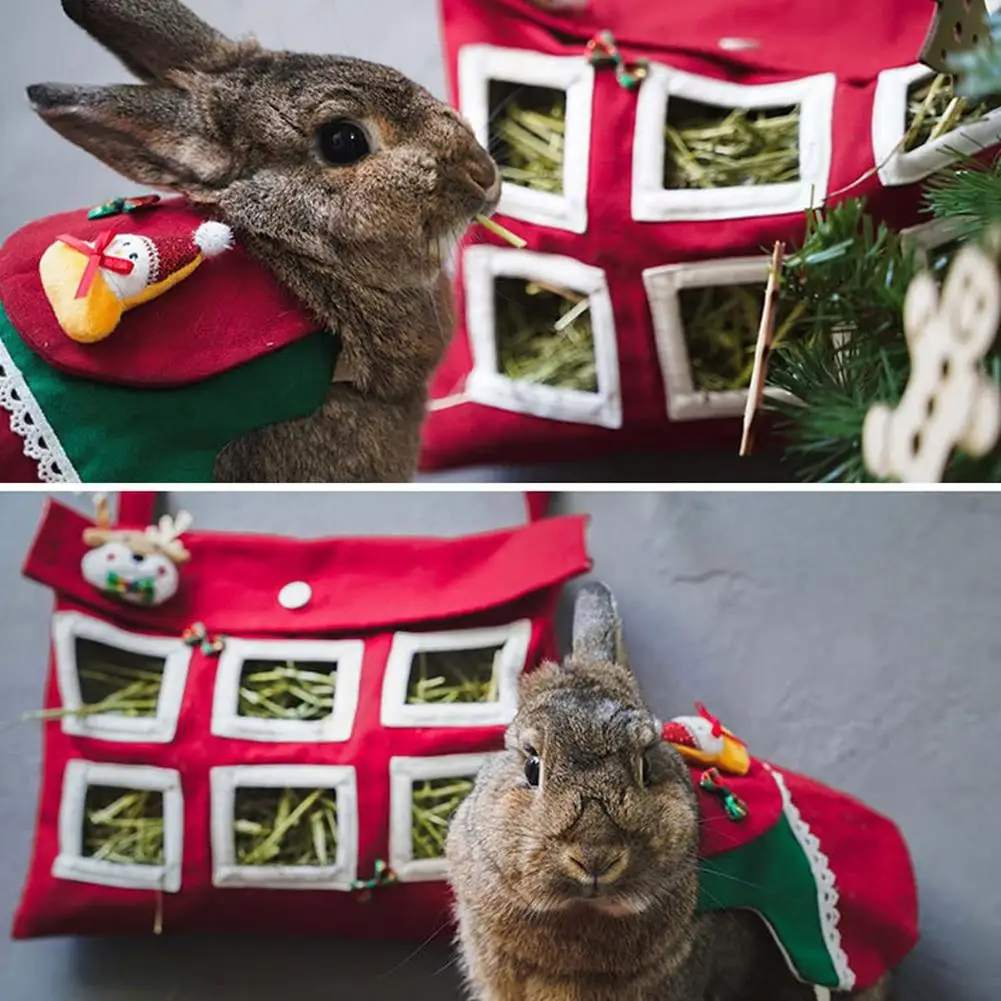 Rabbit Hay Feeder Bag Washable Large Capacity Hanging Feeding Sack Hay Dispenser For Rabbit Guinea Pig Chinchilla Supplies