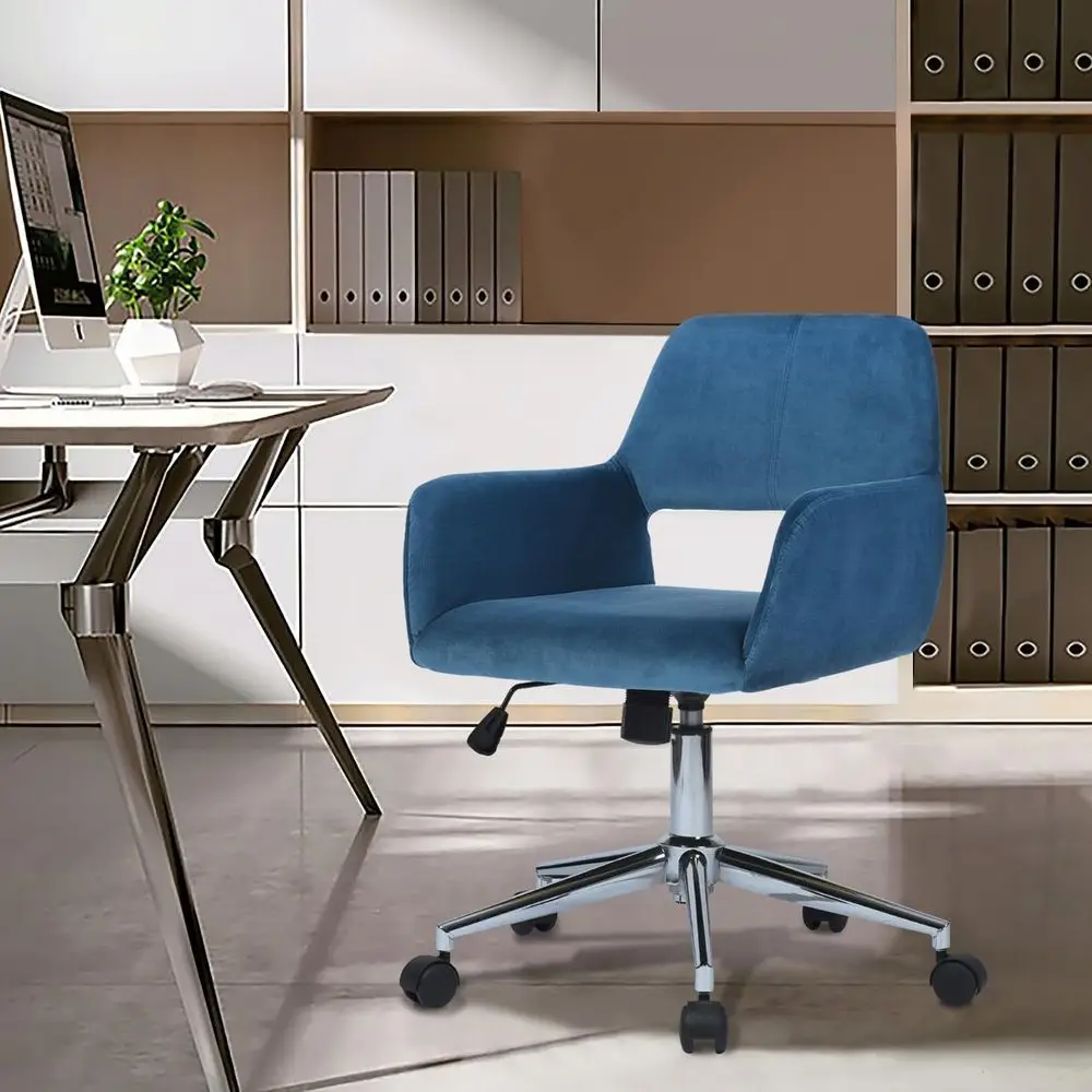 바퀴가 달린 중간 등받이 벨벳 책상 의자: 조절 가능, 다크 블루, 홈 오피스, 거실, 메이크업 및 공부용