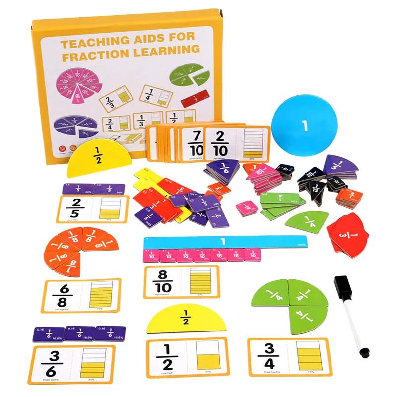 Wooden Math Fraction Learning Set With Card Fraction Decomposition Plate Montessori Teaching Aid Children Educational Math Toys