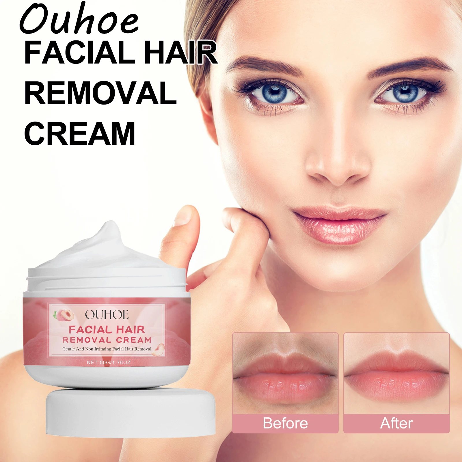 Ouhoe Peach Face ครีมกําจัดขนอ่อนโยนไม่ระคายเคือง Face Moisturizing ลดรอยแดง Smoothing Softening Hair Remove ครีม