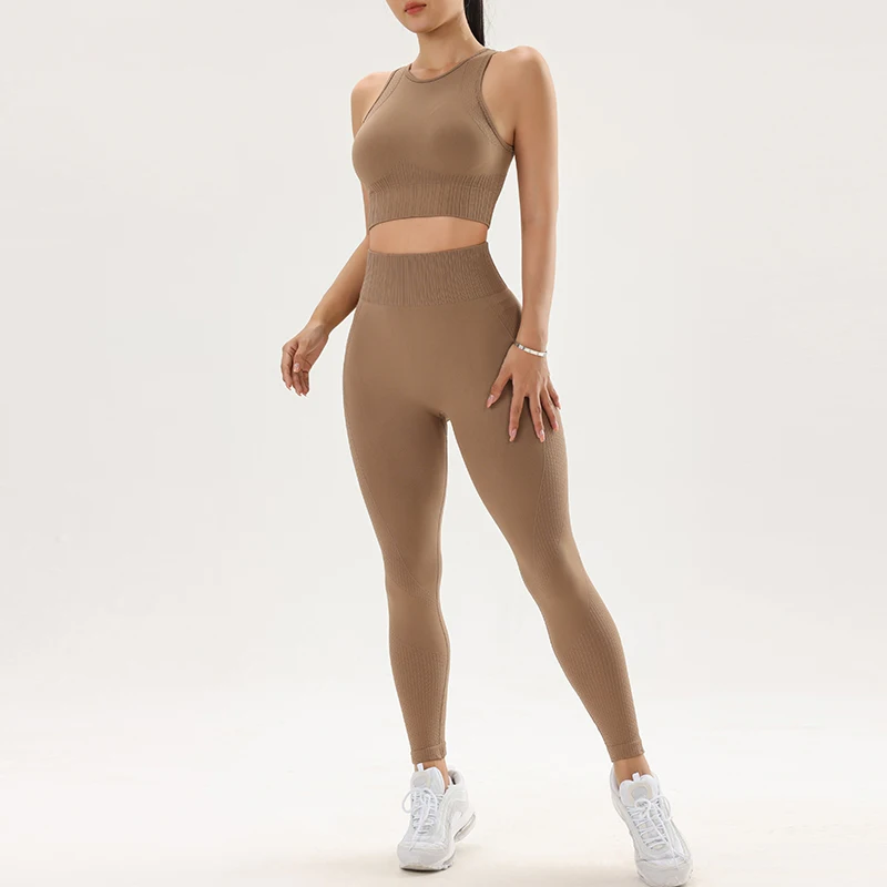 Tuta da allenamento per yoga Pantaloni fitness a vita alta e sollevamento dell'anca Ammortizzante Reggiseno traspirante ad asciugatura rapida Top aderente da donna