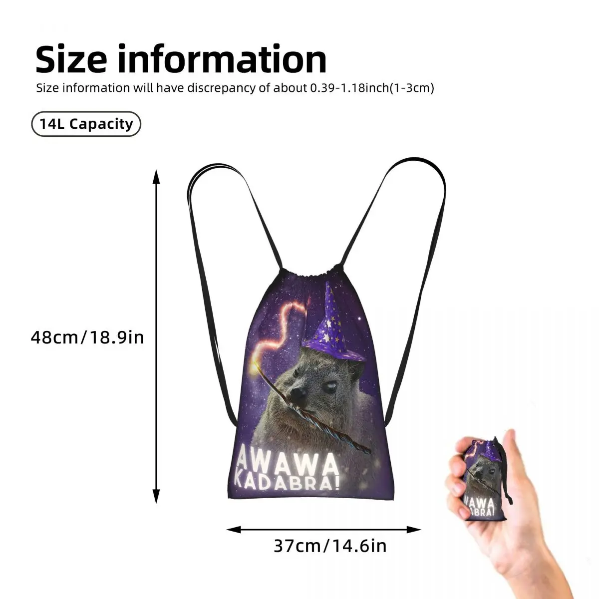 Awawa Kadabra Rock Hyrax Wizard Drawstring Backpack Sports Gym Bag Lightweight Foldable Storage Drawstring Bag for Men Women