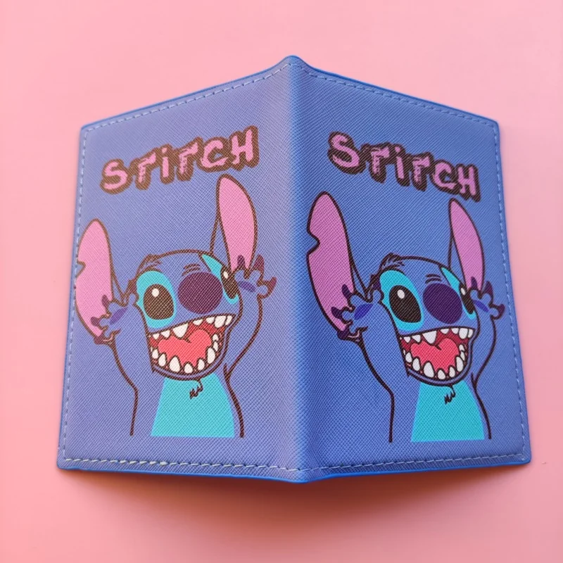 Disney Stitch Cartoon Passport Cover Travel PU Leather ID Bank Card Bag Boy and Girls Passport Holder Credit Card Case