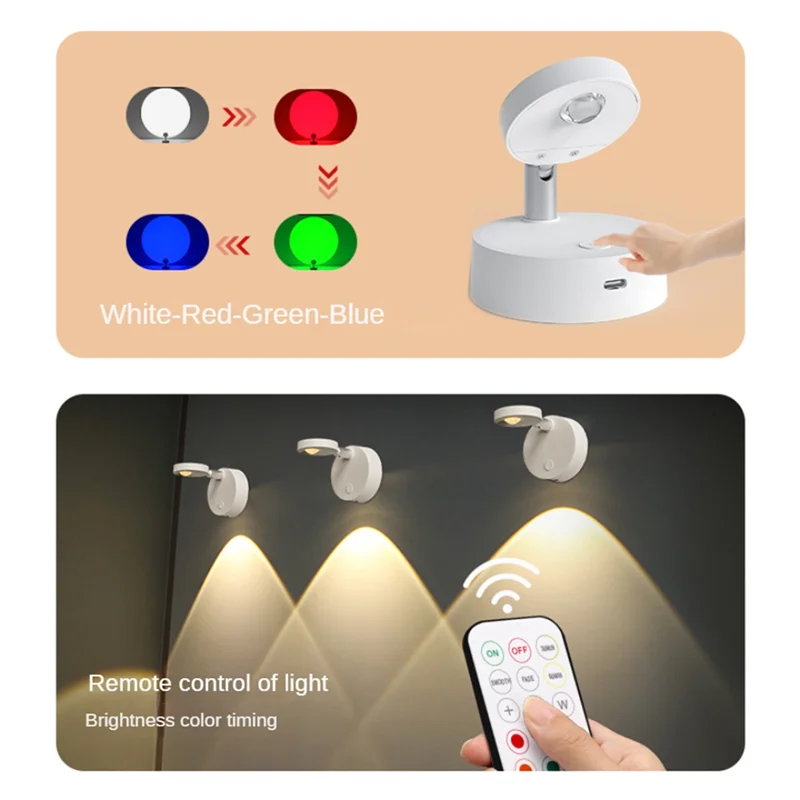 Foco LED inalámbrico para pared, lámpara recargable con Control remoto, RGB, para armario, mesita de noche, dormitorio