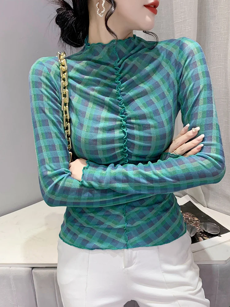 Trendy Cheered Long Sve Damen Base IRT F High Collar Inner Wear Sexy Spitze Tüll Unterwäsche Korean Sle Slim Fit T...