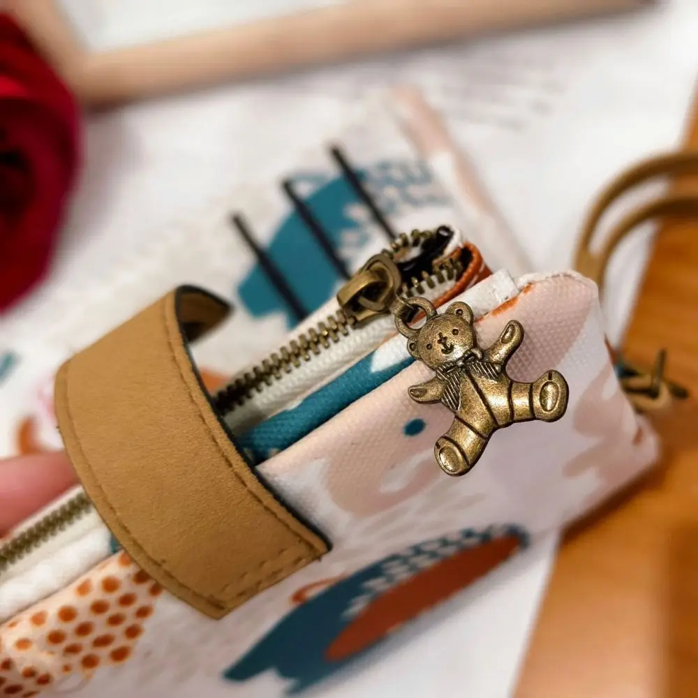 심플한 한국 스타일 캔버스 지갑 꽃 동물 짧은 삼단 지갑 짧은 클러치 코끼리 프린트 카드 가방 카드 수납 가방