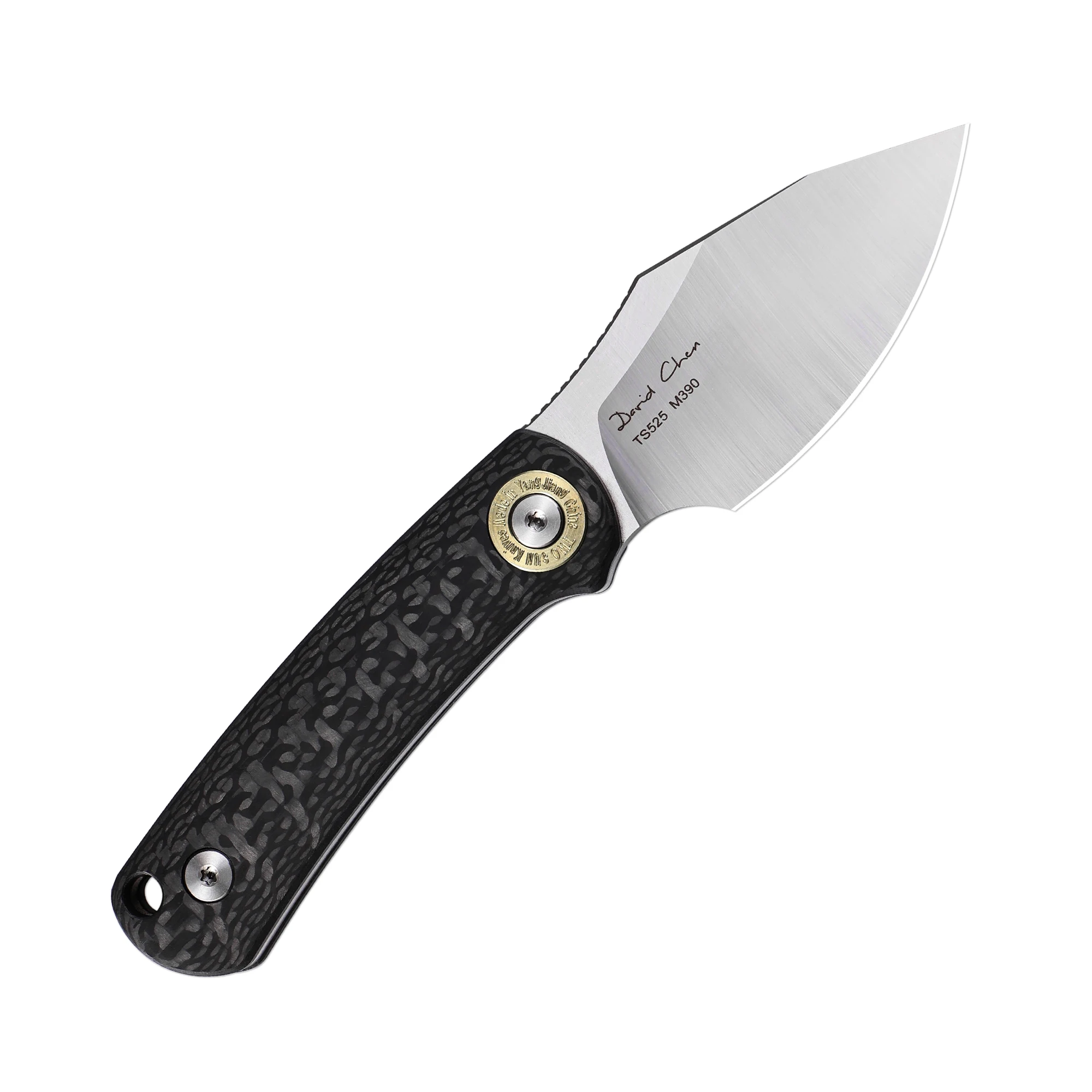 TWOSUN TS525 M390 hoja satinada mango de fibra de carbono cuchillo de hoja fija y funda Multiito Camping caza supervivencia en el bosque táctica