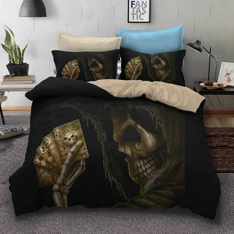 Fanaijia Sugar Skull Bedding Sets Queen Size Gambler Skull Duvet Cover Set with Pillow Case Bed Bedline King Full Twin