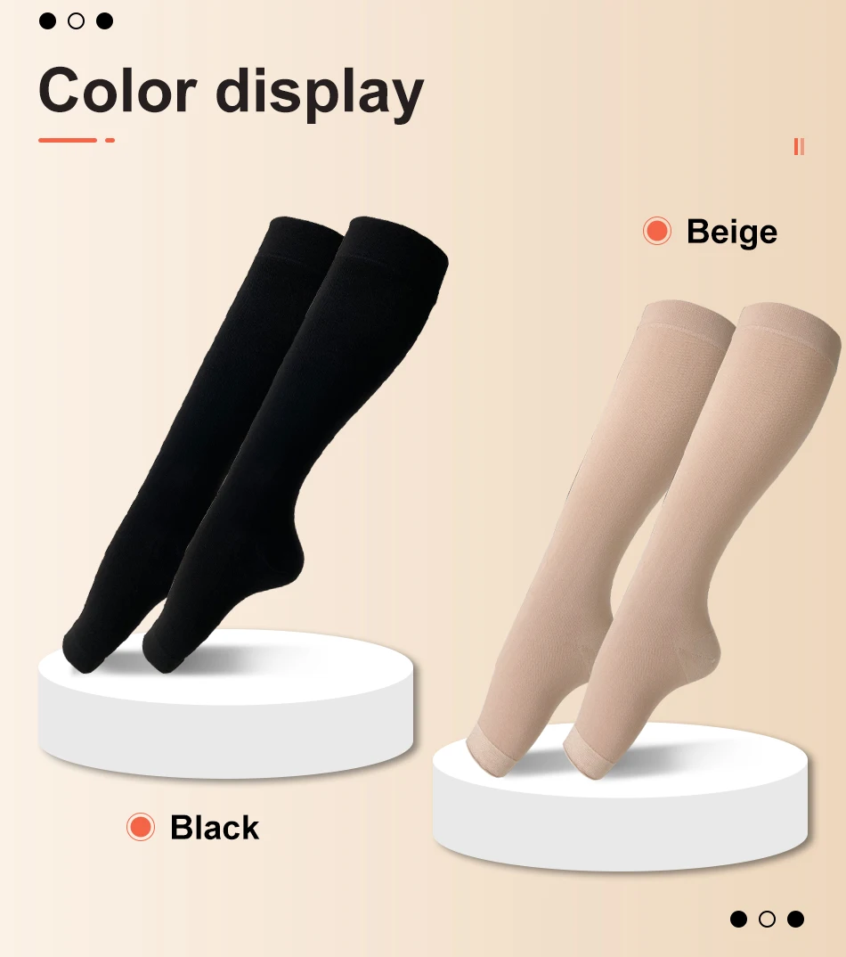 Leg beauty 15-21mmhg kniehohe Kompression strümpfe medizinische Waden socken mit offenen Zehen Krampfadern behandeln die Formung des abgestuften Drucks – Detail 3
