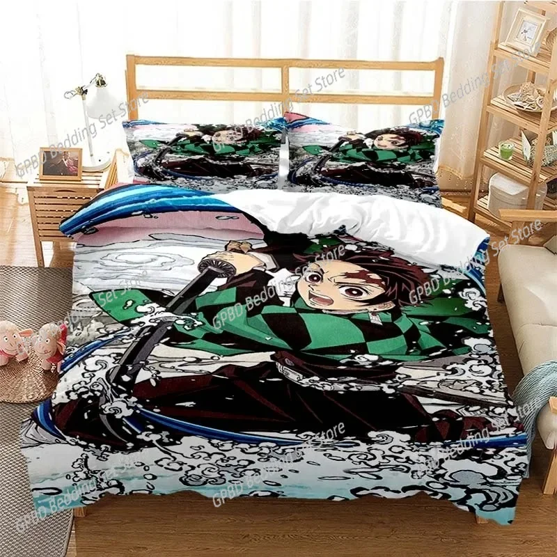 3D Printed Anime Demon Slayer Duvet Cover Nezuko Tanjirou Bedding Set Double Twin Full Queen King Adult Kids  Quilt Cover