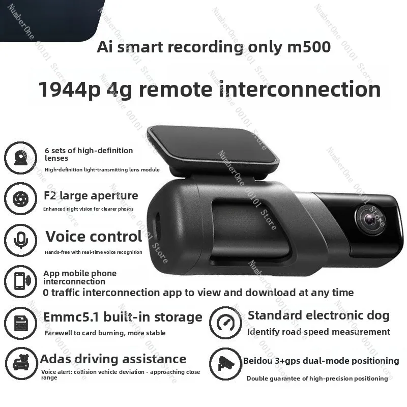 Ultra HD Night Vision Smart Dash Cam M500 Wireless Remote Monitoring AI Recorder