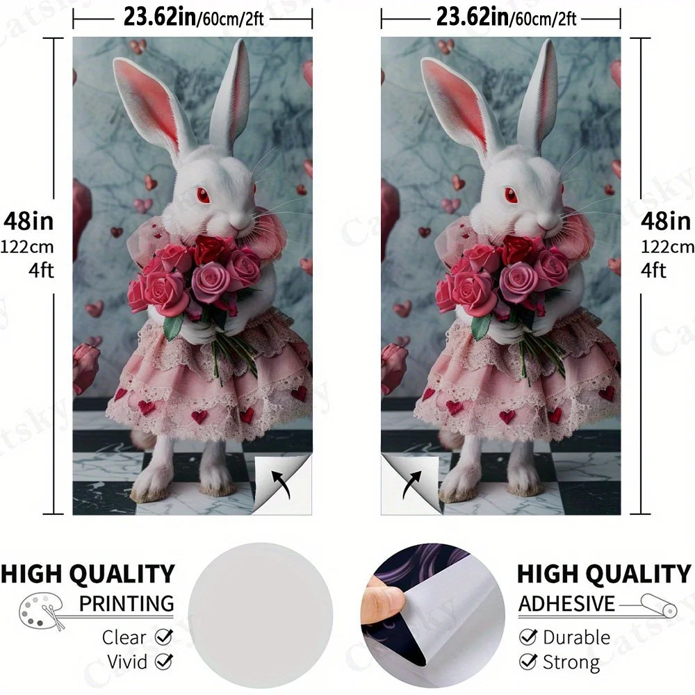 ملصق على شكل أرنب يحمل الورود، شارات رمل من الفينيل المسطح ثنائية الأبعاد - صديقة للميزانية وقيمة عالية، خالية من الفقاعات وسهلة اللصق، وات