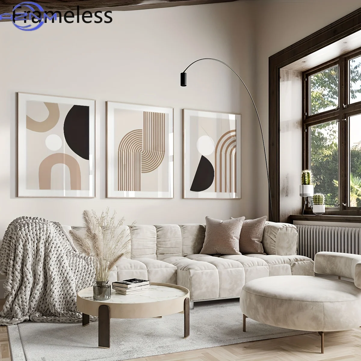 Lot de 3 tableaux modernes minimalistes à lignes abstraites, peintures murales géométriques beiges, décoration bohème chic pour salon, chambre à coucher