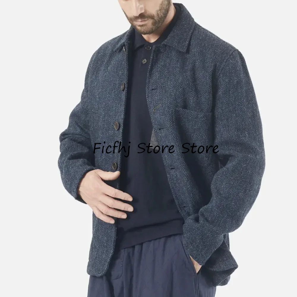 

Blazers for Man Suit Jackets Everyday Single-breasted Suits Large Pockets Lapel Men's Jacket Herringbone Fabric Casual Fashion