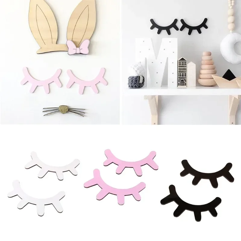 2 stücke Wimpern Wand Aufkleber Wohnzimmer Dekoration DIY Handwerk Cartoon 3D Holz Wand Stickes DIY Nette Wimpern Geschlossen Auge home Aufkleber