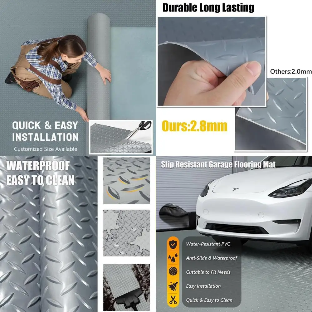 

Thick PVC Garage Floor Mat, 4x6 Feet, Heavy-Duty Waterproof Non-Slip Protector for Cars, Trailers, SUVs, Basements, Gyms (Grey)