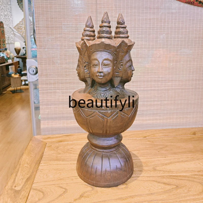 

Featured Handcrafted Solid Wood Carved Buddha Statue Ornament Zen Style Living Room Desktop Decoration
