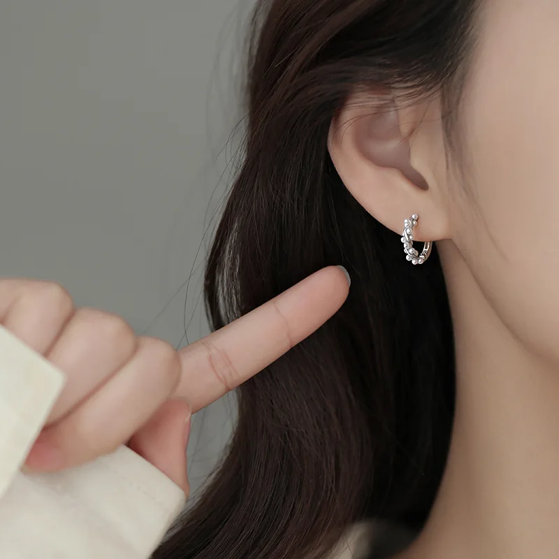 Silver Color Light Luxury Mini Pearl Hoop Earrings for Fashion Women Fashion Jewelry Trendy Personality Accessories view 5