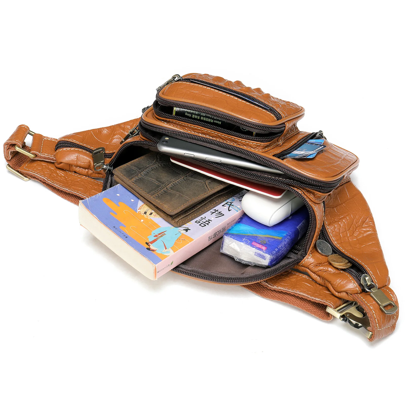 Echt Lederen Heuptas Voor Heren Multi-Pockets Fanny Pack Outdoor Reisbureau Organisator Voor Reizen Winkelen