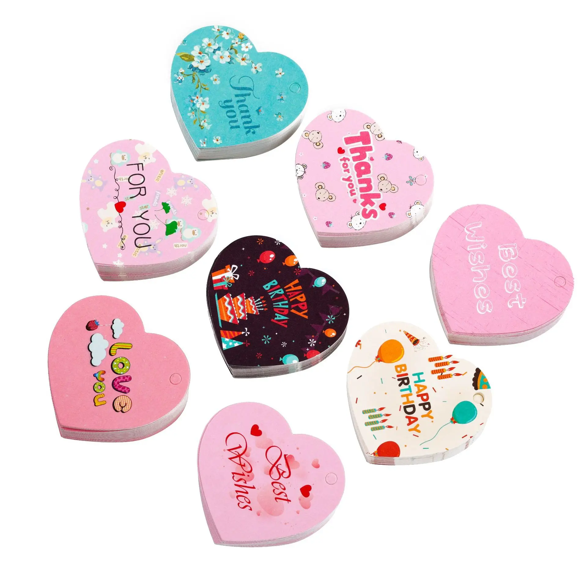 100pcs Thank You Gift Tags Card Heart Love Bags Hang Tag Wedding Birthday Party Supplies Decor Flower Print Paper Baking Cards