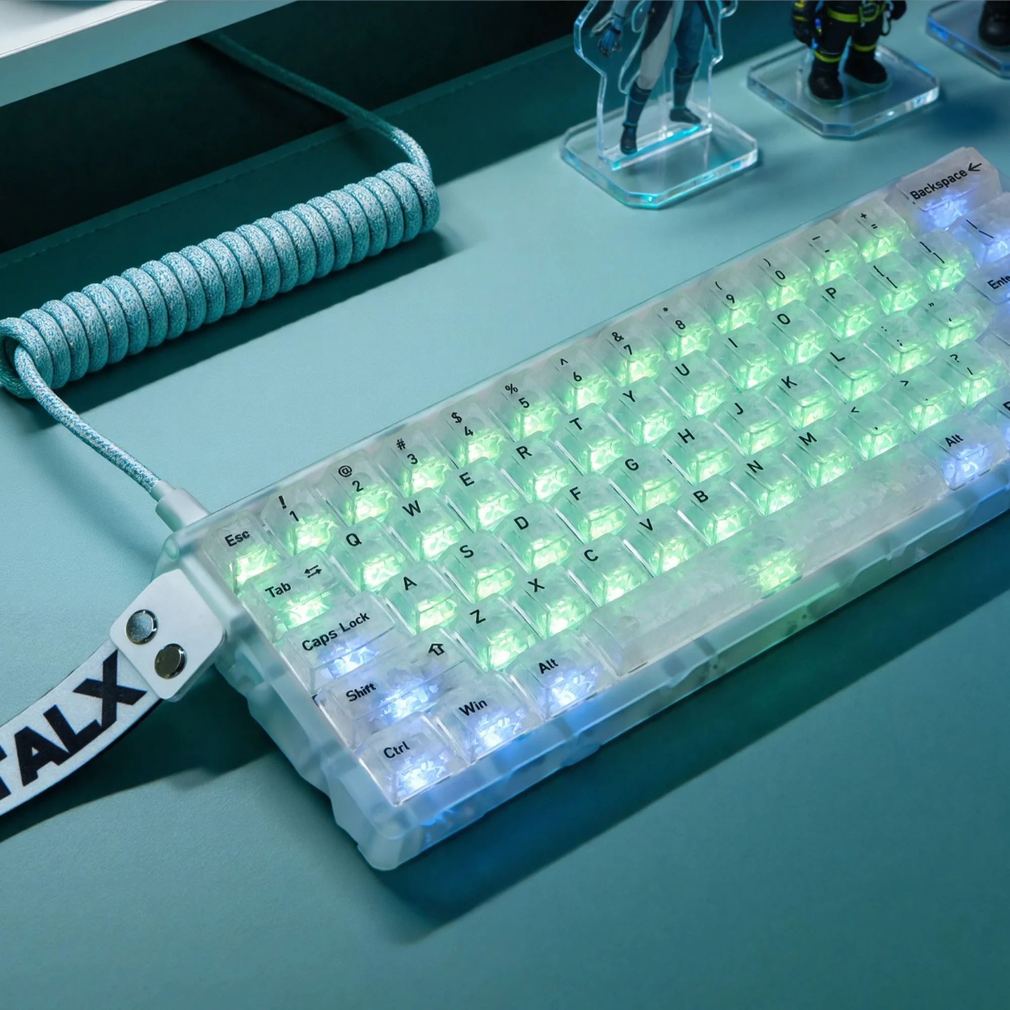 

Russian,Korean Ice Forged Carbon-Look Matte Transparent Keycaps Top Print Clear Key Cap Cherry Profile PC 136 Keys