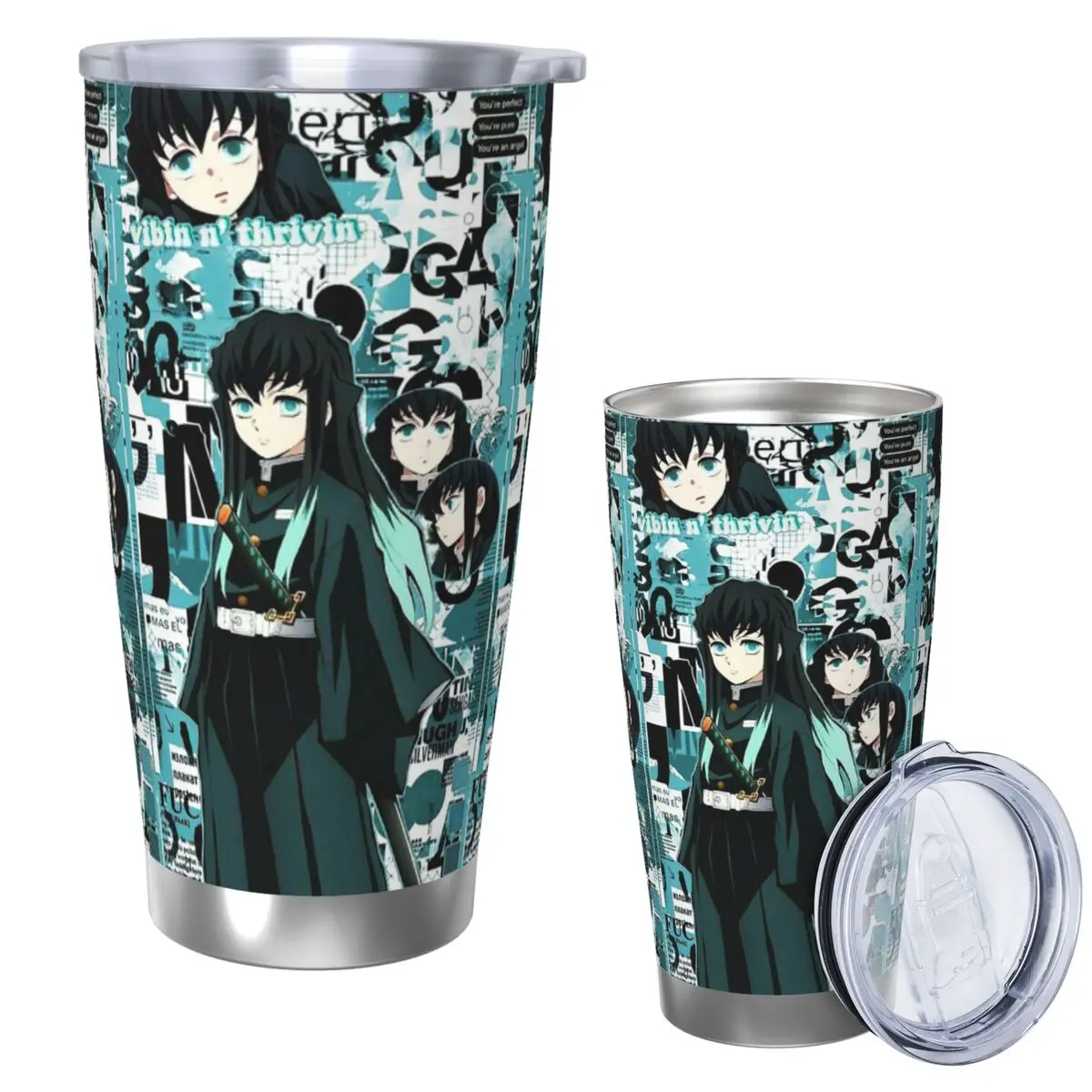 Demon Slayer Muichiro Tokitou Stainless Steel Tumbler Vacuum Insulated Mug Thermal Cold Bottle Straw With Lid 20oz