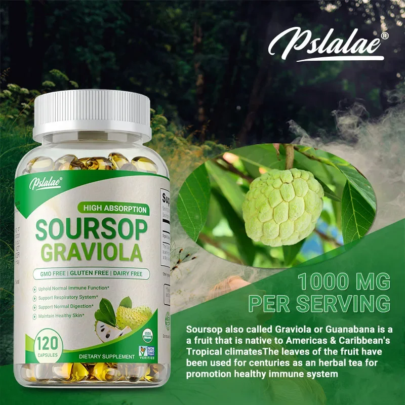 Soursop Graviola Capsules - Support Respiratory System, Immune Function, Promotes Digestion and Cell Health