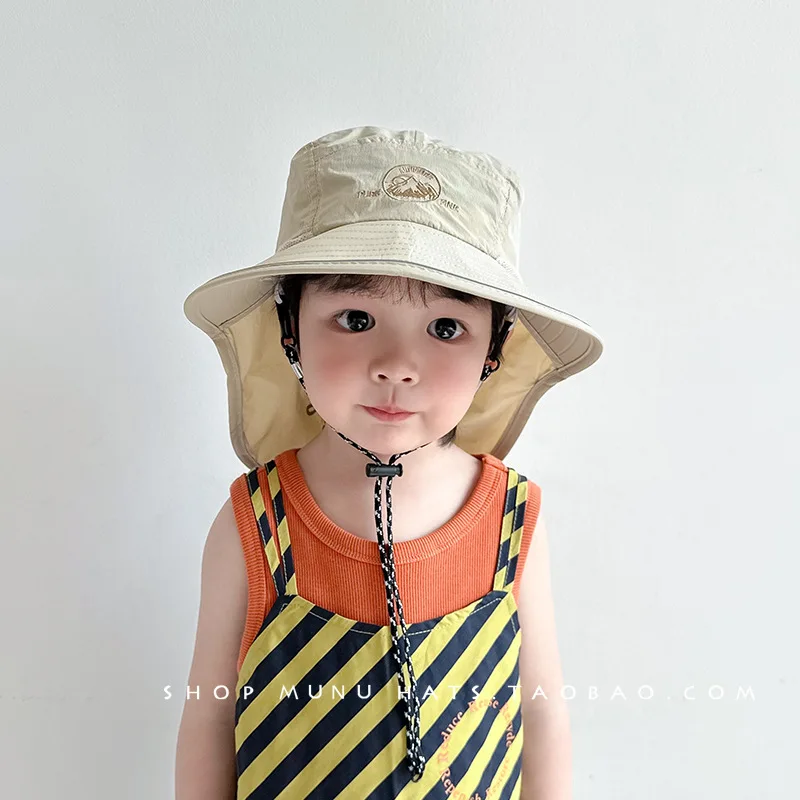 2024 Summer Big Brim Kids Sun Hat Children\'s Hats Thin Fisherman Hats Outdoor Boys Girls Sun Protection Hatt Shawls for Shading