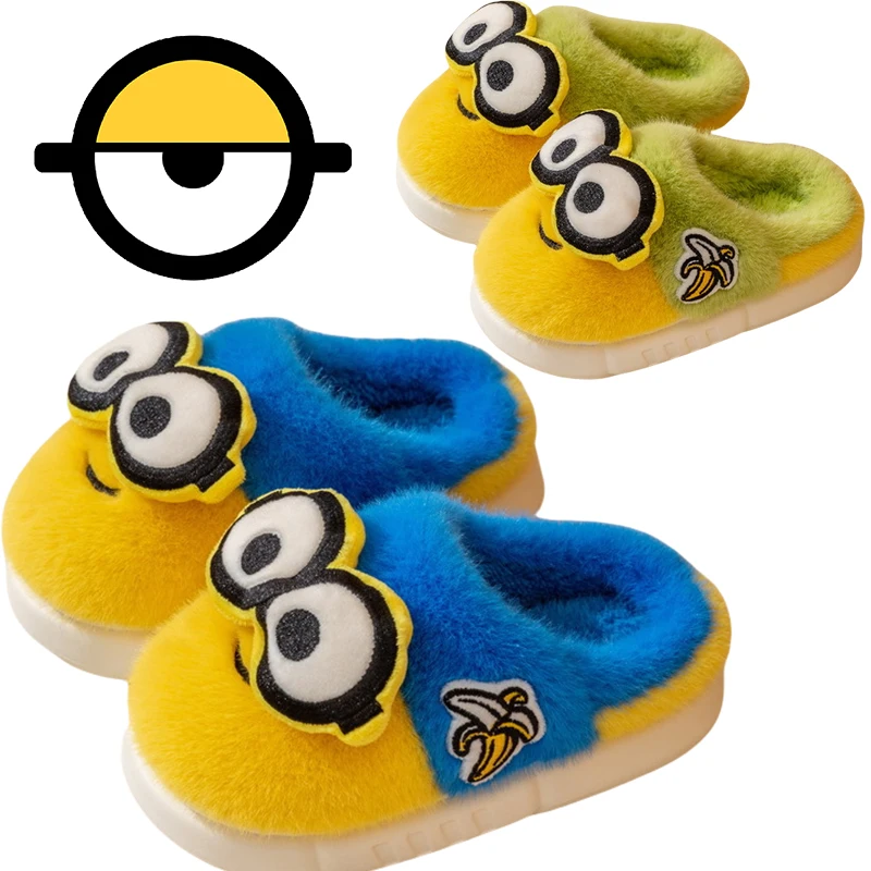 Minionki dziecięce bawełniane kapcie dla chłopców dziewcząt Cartoon buty dziecięce Anime moda w nowym stylu śliczne kapcie buty zimowe