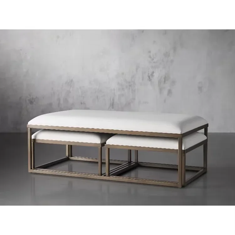 Golden Iron Sofa Bed End Stool Bedroom Dressing Table Modern Upholstered Nesting Ottoman Furniture