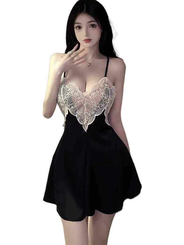 Mini robe en dentelle transparente, dos nu, maille brodée, bretelles en dentelle, Satin, Sexy, élégante, chaude, coréenne, haut pour femme, mode 2023, 9N6J