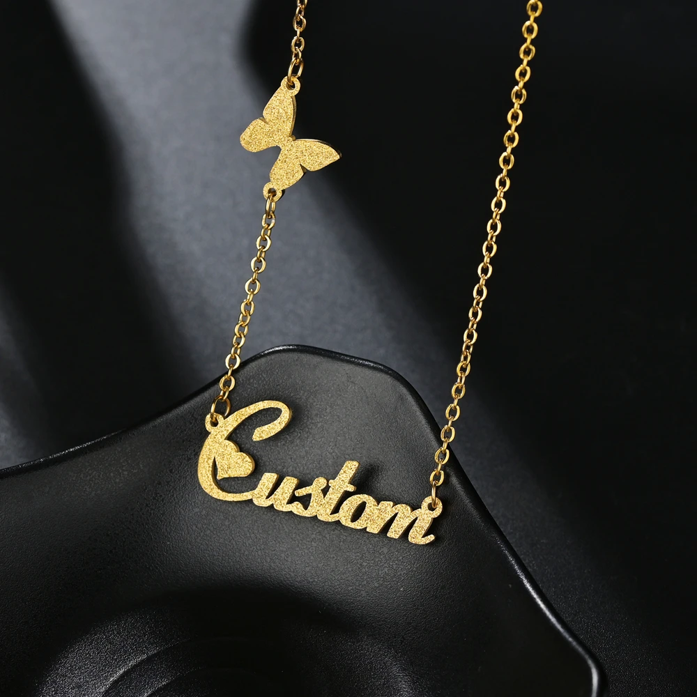 Raexrage Custom Name Frosted Necklace Stainless Steel Personalized Nameplate Bling Iced Pendant For Woman Mother Jewelry Gift
