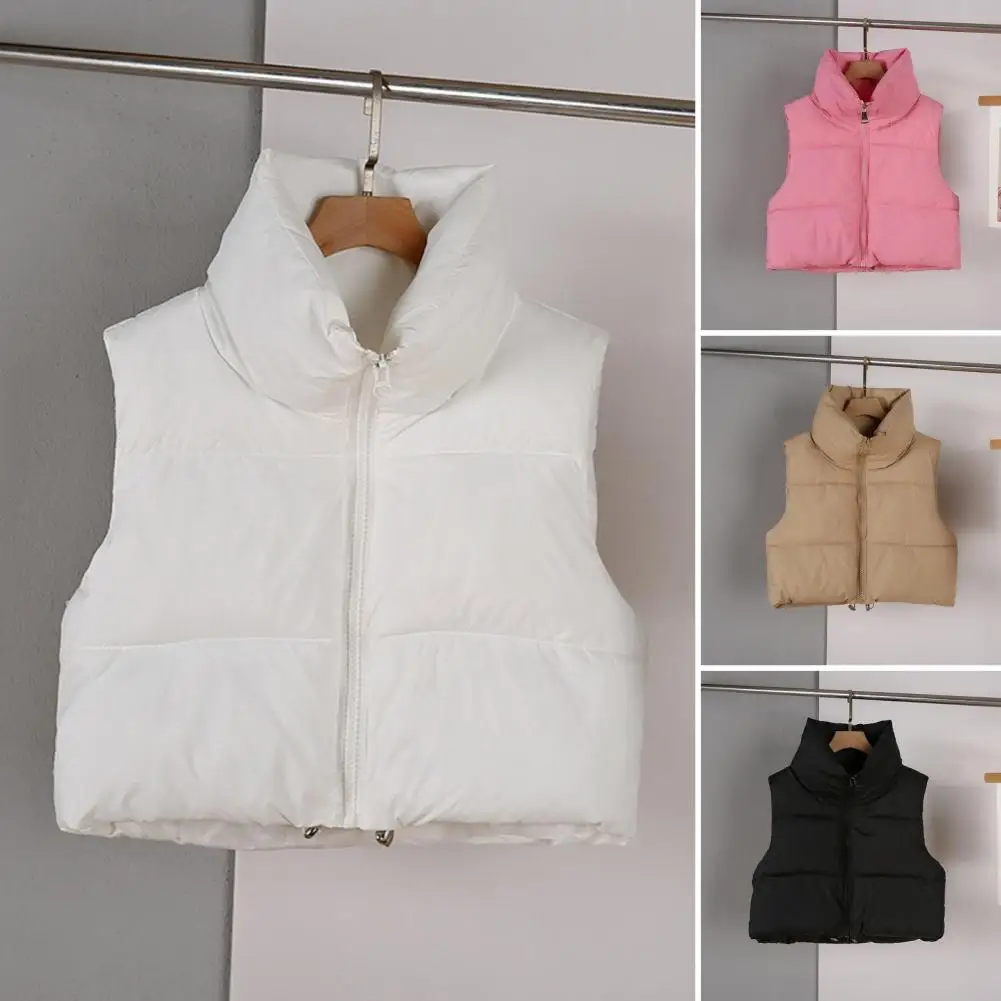 

Women Jacket Women's Winter Stand Collar Vest Coat with Thickened Padded Zipper Closure Sleeveless Drawstring Waistcoat for Cold