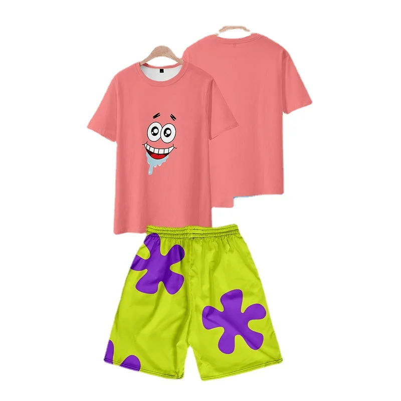 Kids Patrick Star SpongeBob Children\'s Summer Short Sleeved T-shirt and Shorts Set Beach Pants Casual and Breathable Cool Beach